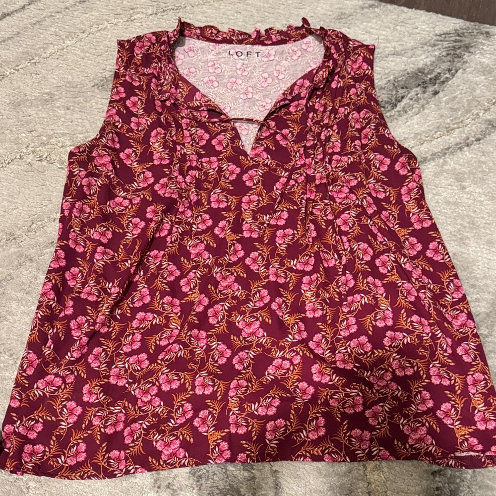 LOFT Women's Sleeveless Floral Blouse - Burgundy and Pink